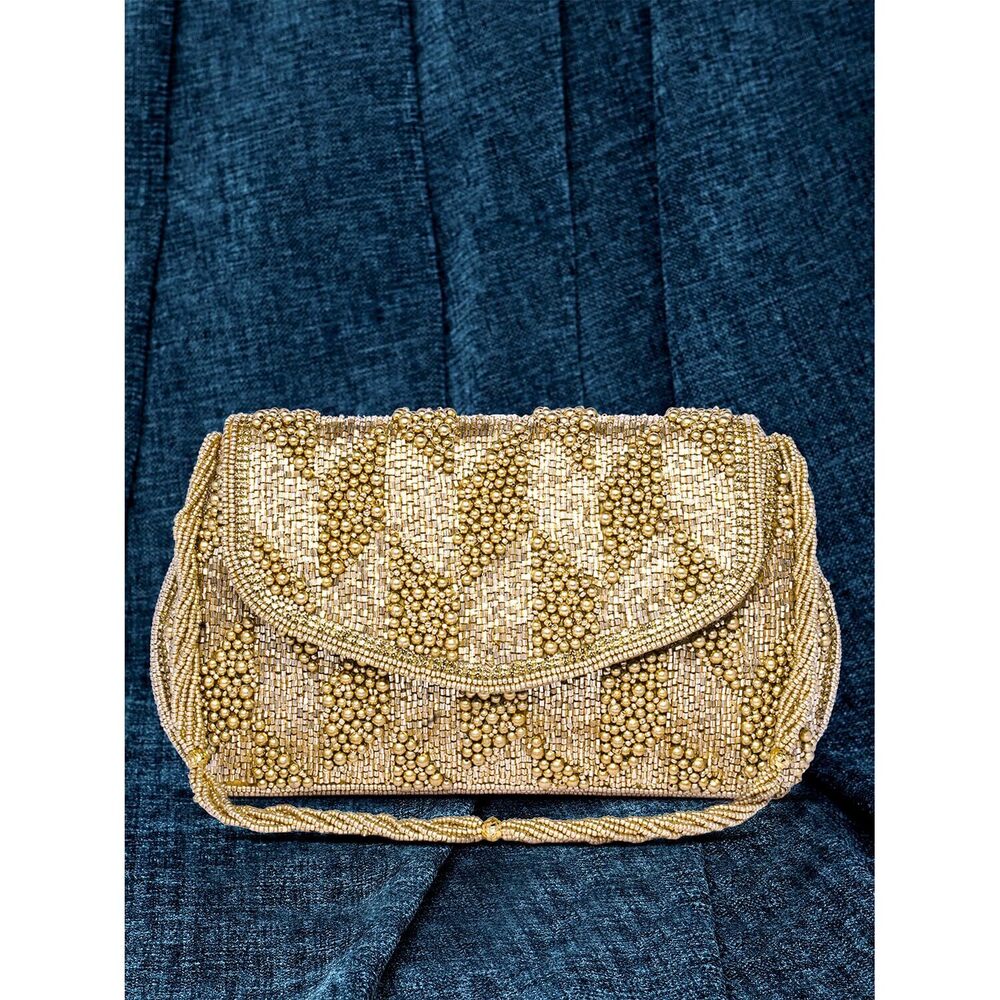 9150 Golden Clutch Purses Handmade Evening Sling Handbag Stylish Bridal - Picture 2 of 9
